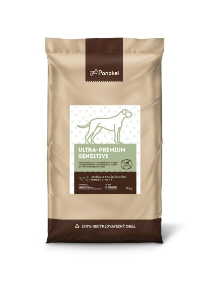 Panakei Ultra-Premium Sensitive Jehněčí + Králík 9 kg: Hypoalergenní přírodní granule pro dospělé psy velkých plemen.