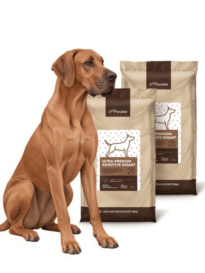 Výhodné dvojbalení 18 kg (2×9 kg) granulí Panakei Ultra-Premium Sensitive Gigant s daňkem skvrnitým, určené pro obří plemena psů.