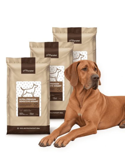 Výhodné trojbalení 27 kg (3×9 kg) granulí Panakei Ultra-Premium Sensitive Gigant s daňkem skvrnitým, navržené pro obří plemena psů