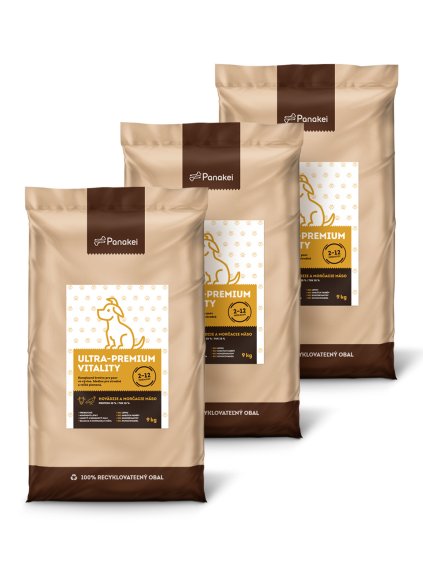 Výhodné balení krmiva Panakei Ultra-Premium Vitality pro štěňata (3×9kg).